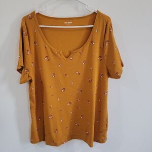 Old Navy Womens Ribbed‎ Top Size XXL Mustard Yellow Floral Fall Boho